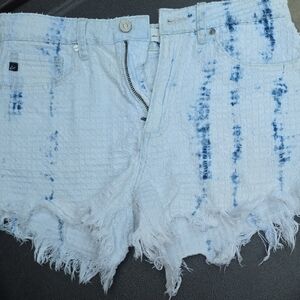 KanCan White and Blue Frayed Jean Shorts